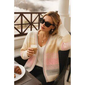 CCC Brown Tan Classy City Chicks Size Large Open Knit Cardigan Cozy Streetwear